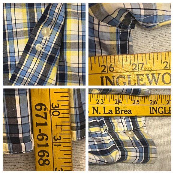 Chaps Men Yellow & Blue Plaid Button-Down Shirt XL 100% Cotton Long Sleeve - Picture 12 of 16